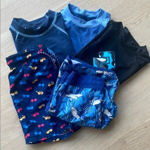 Kids Swim Set - Blue & Black. Rash guard, swim trunks. Bathing suits swim shirt